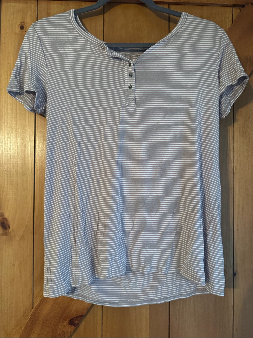 Mauve & Cream Striped Short Sleeve Henley Top